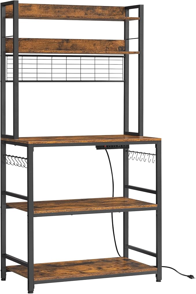 VASAGLE Bakers Rack with Power Outlet, Microwave Stand, Kitchen Tall Utility - Image 9