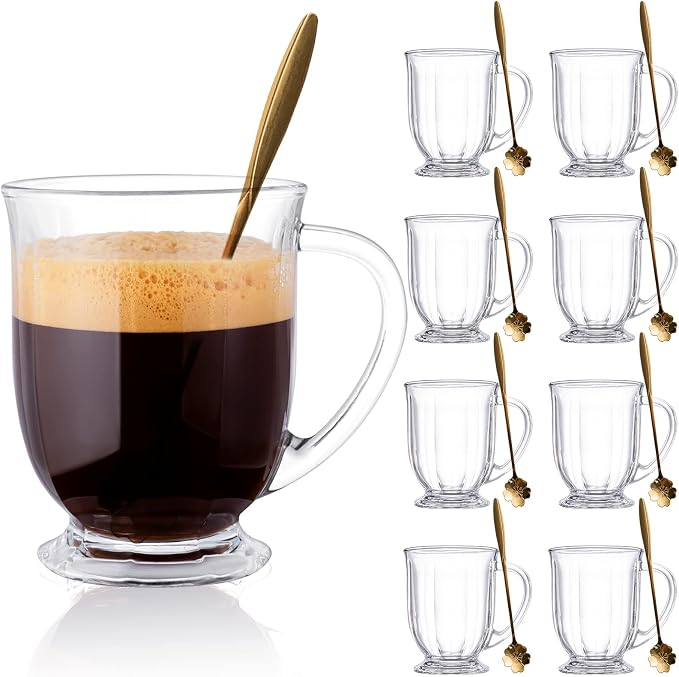 Glass Mug Set of 8, 15 oz Large Capacity Coffee Mugs by Claplante