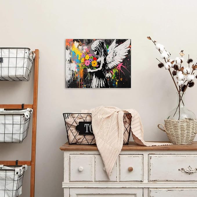 Abstract Graffiti Banksy Canvas Wall Art Banksy Angel Girls Decor Colorful - Image 4