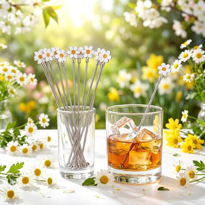 LemonRoad 20 Pcs Coffee Stirrers Daisy Stainless Steel Reusable 7.8 Inches Stir - Image 5