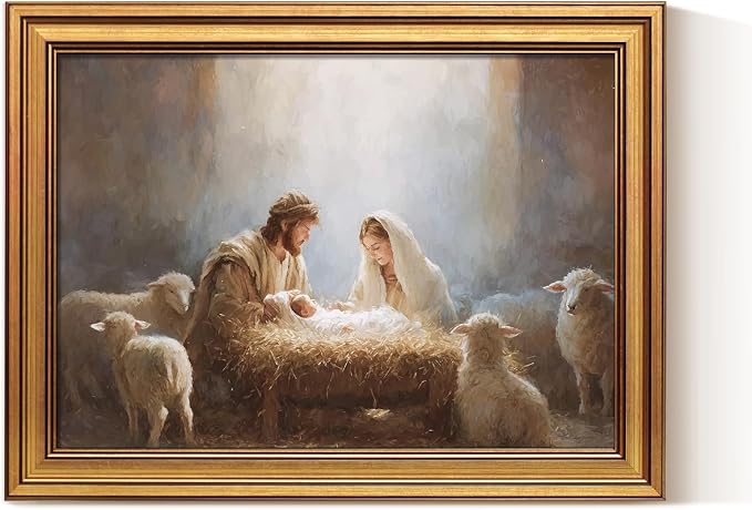 ARPEOTCY Gold Framed Christian Wall Art, 16x12 Inch Holy Family Canvas Print by ARPEOTCY