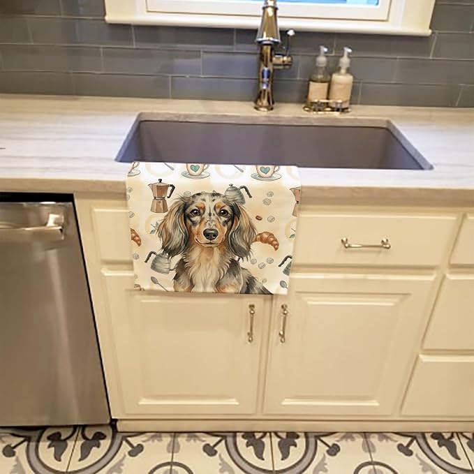 Caroline's Treasures Longhaired Dapple Dachshund Coffee Bar Kitchen Towel - Image 2
