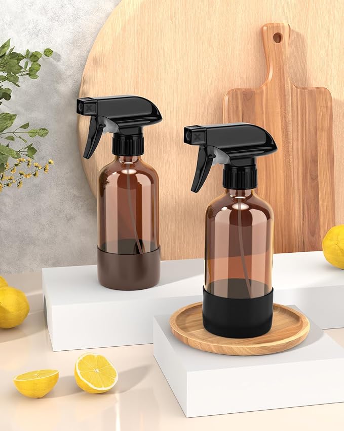Bontip Glass Spray Bottle with Silicone Sleeve Protection, Amber Glass Spray - Image 6