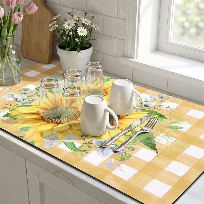 LOKHOM Dish Drying Mat for Kitchen Counter, Vintage Floral Dish Drainer Rack - Image 6