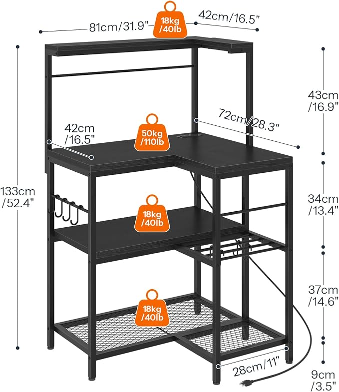HOOBRO L-Shaped Bakers Rack - Image 3