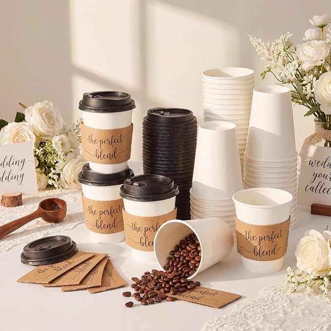 Jingmore 50 Sets 12 oz Wedding Coffee Paper Cup Sets The Perfect Blend - Image 5