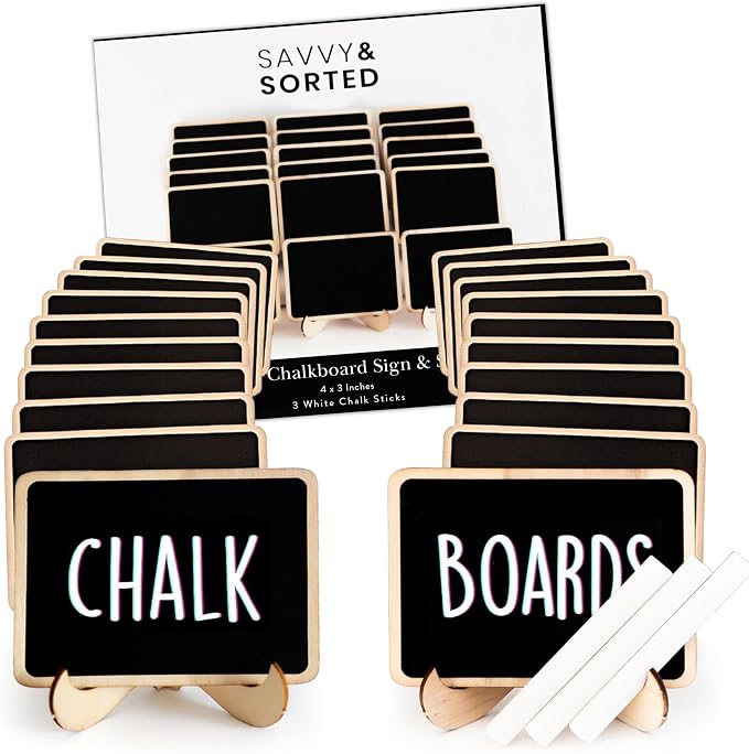 Mini Chalkboard Signs for Food, 18 Pack Framed Small Chalk Boards by SAVVYSORTED%C2%AE