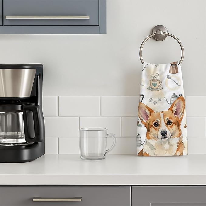 Caroline's Treasures Corgi Coffee Bar Kitchen Towel Velour Plush Front and - Image 3