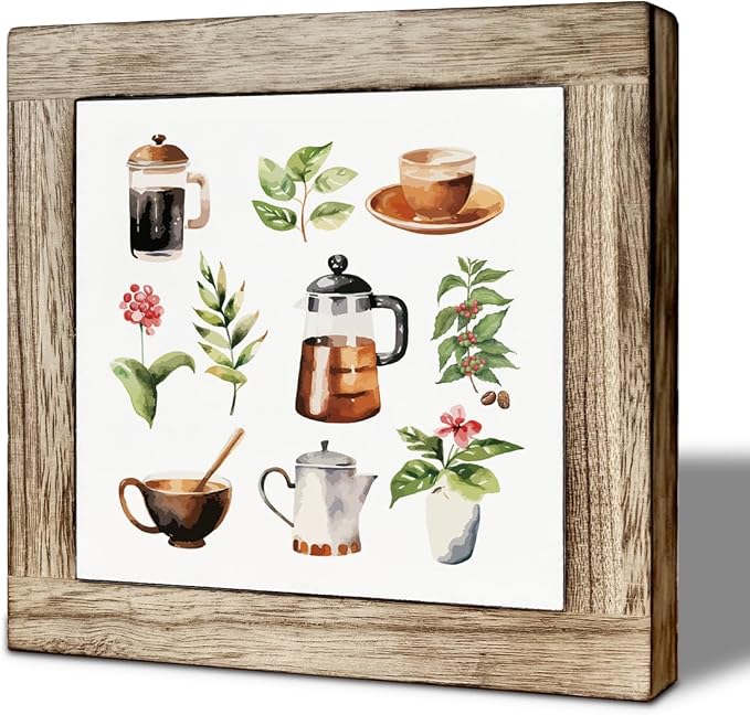 Funny Coffee Decor, Home Cafe Table Decorative Sign, Rustic Desk Art Home by Unknown