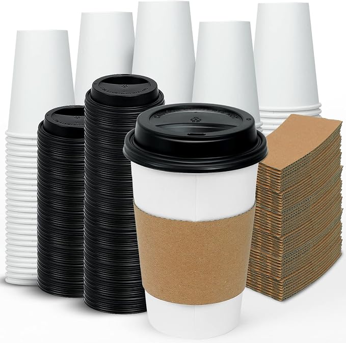 Ginkgo [100 Pack 16 oz Disposable Coffee Cups by HOME