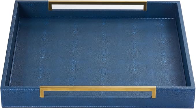 Sagala 20"x20" Navy Blue Shagreen Leather Large Ottoman Tray - Image 6