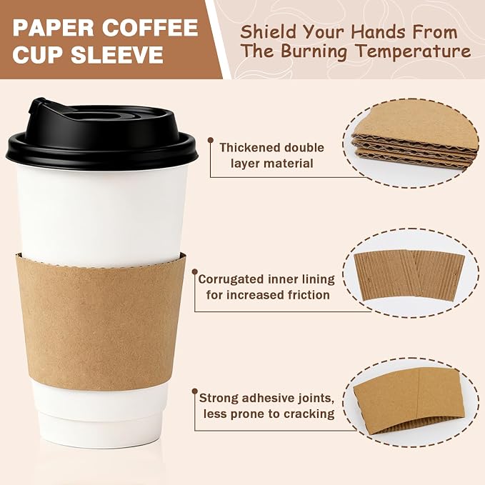 300 Pack Kraft Paper Coffee Cup Sleeves Disposable, Cardboard Cup Sleeves - Image 3