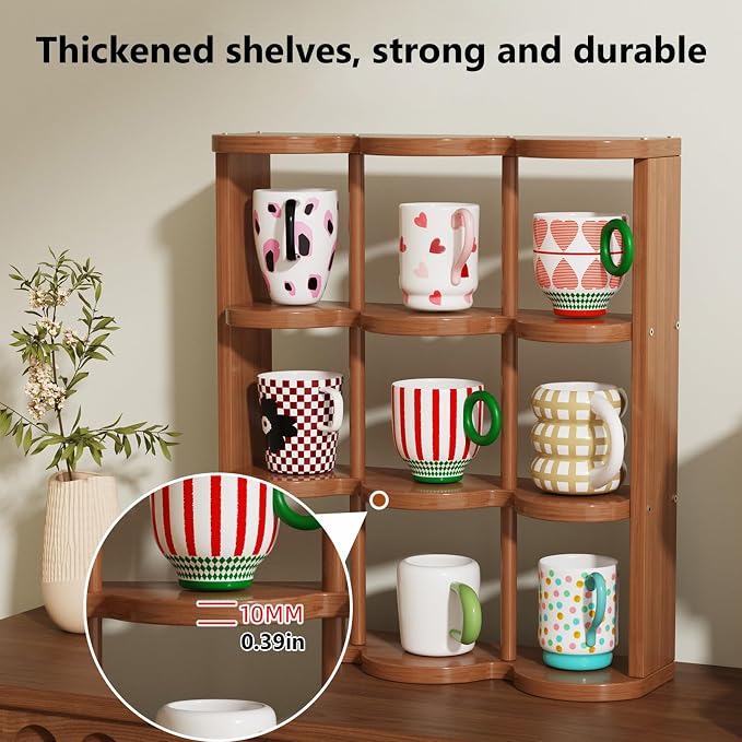 Wooden Coffee Mug Display Rack, Freestanding Grid Vintage Coffee Cup Display - Image 4