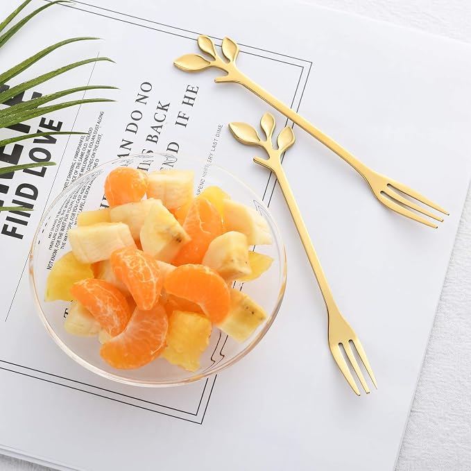 dcieiosul Gold Stainless Steel Dessert Fruit Forks Set of 8, Tableware Flatware - Image 3
