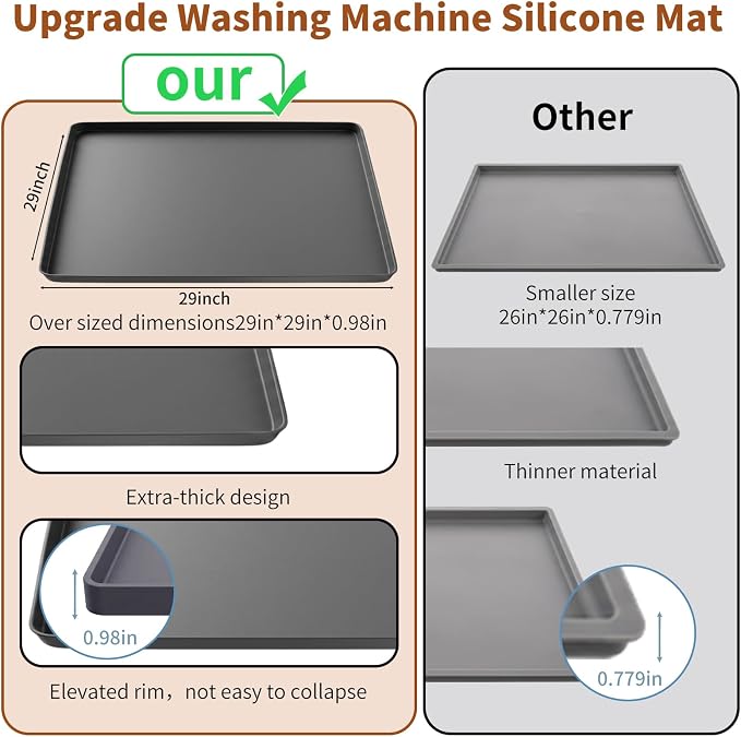 Large 29×29''Silicone Washing Machine Drain Pan, 0.98" Raised Edges, Non-Slip - Image 6
