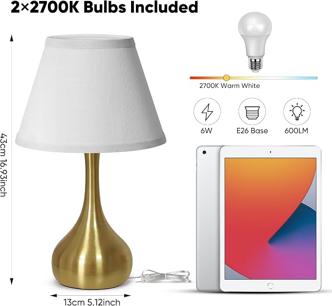 Touch Table Lamp for Bedroom Set of 2, 3-Way Dimmable Bedside Lamp for - Image 6
