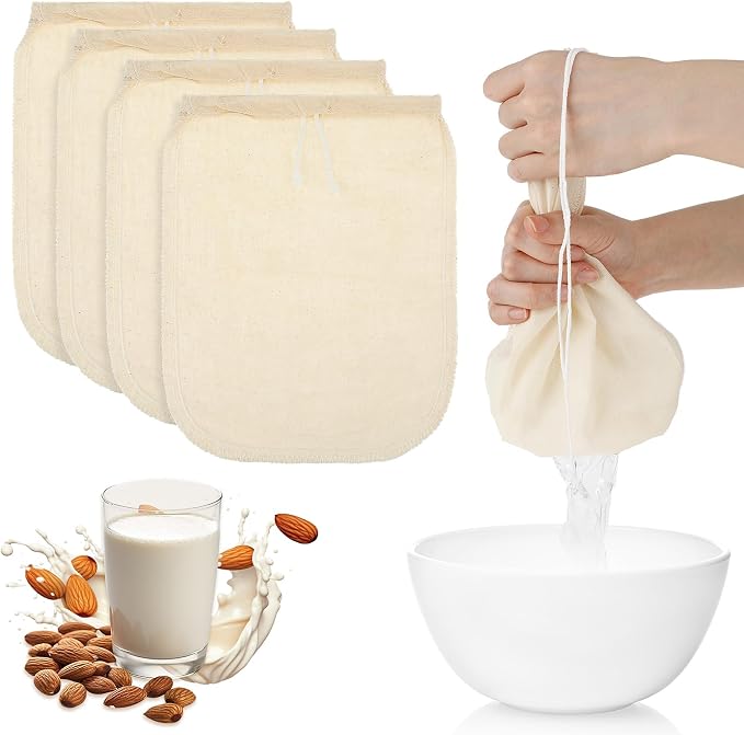 WLLHYF 4 Pack Cotton Nut Milk Bag 8 × 6 Inches Fine Mesh Cheese Cloth Multiple by WLLHYF
