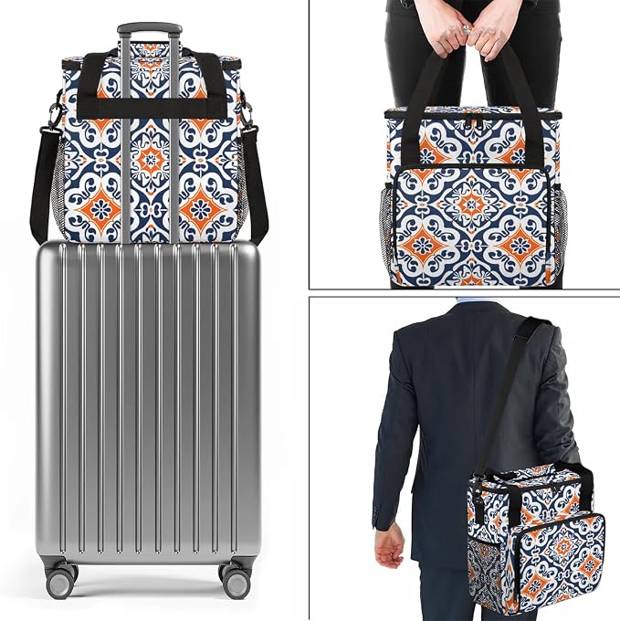 Boho Mexican Tile Coffee Maker Carring Bag, Large Insulated Storage Organizer - Image 7