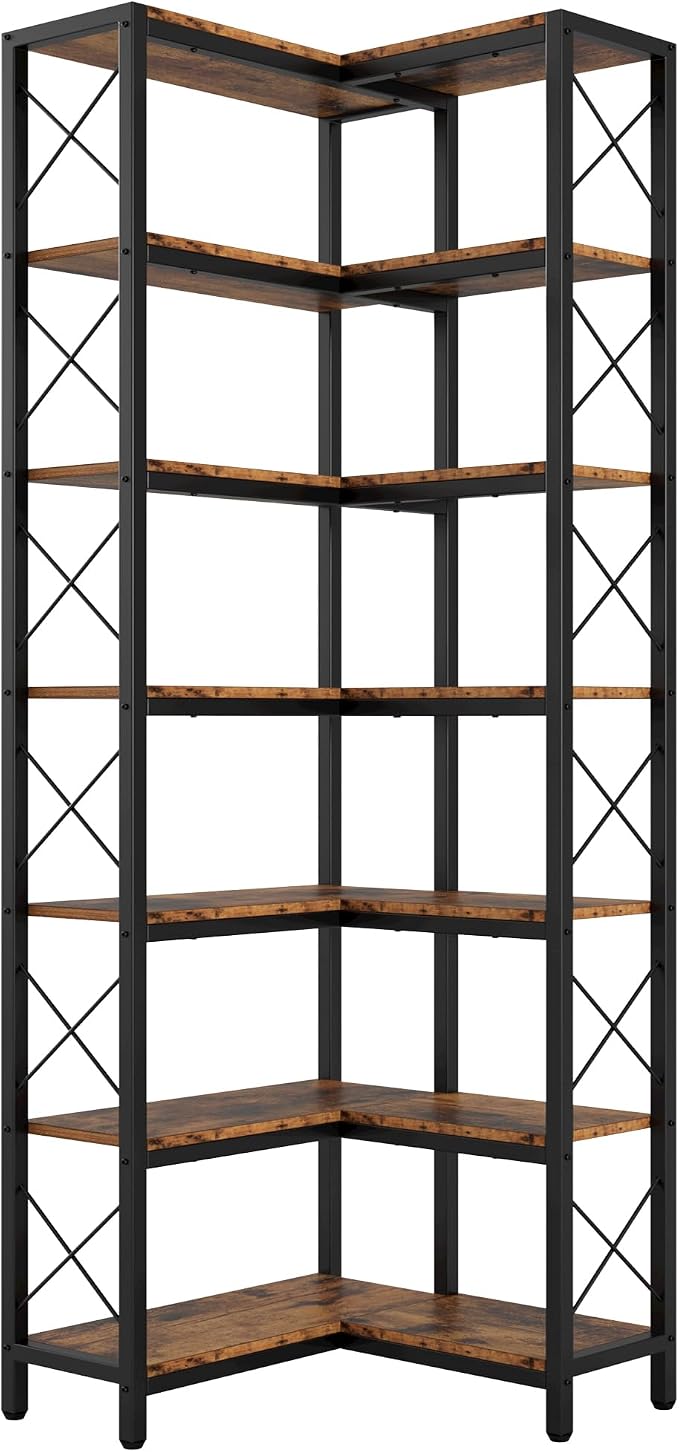 IRONCK Corner Bookshelf, 7-Tier Industrial Corner Bookcase, Tall Corner Shelf - Image 9