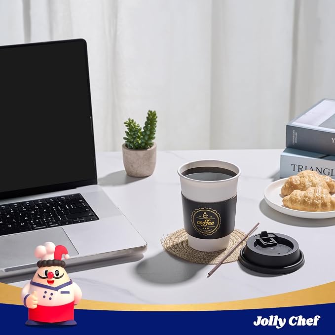 JOLLY CHEF 100 Pack 12 oz Disposable Coffee Cups Hot Beverage Paper Coffee Cups - Image 5