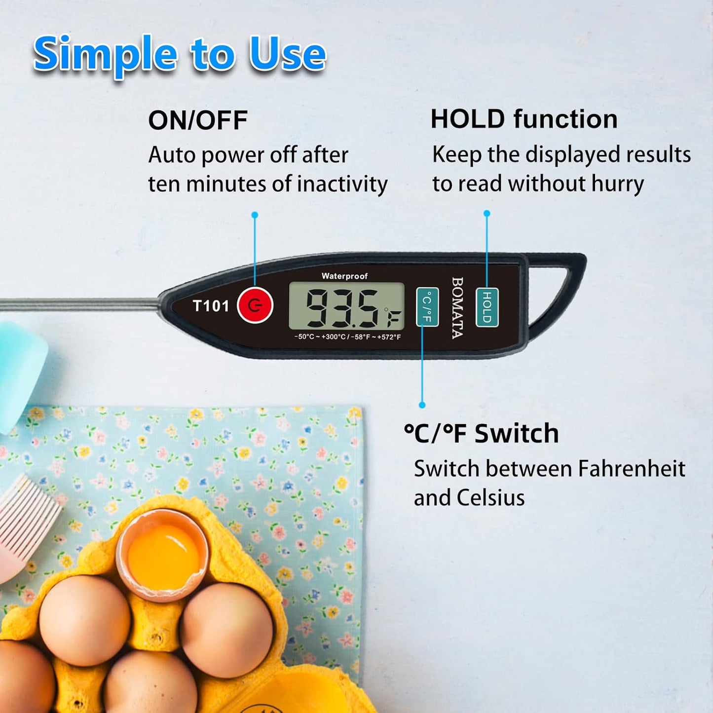 BOMATA 6 Pack Waterproof IPX7 Meat Thermometer Instant Read Food Thermometer with Long Probe for Water, Liquid, Kitchen Cooking, Grill,BBQ ! T101 X 6 Pcs (Black & Red & White)…