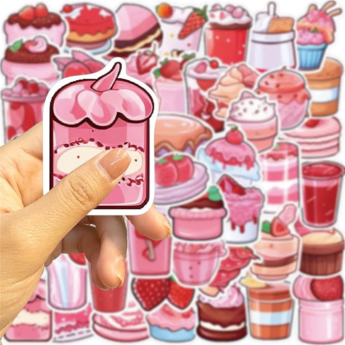 Pink Cake Dessert Stickers 50Pcs Notebook Water Bottle Skateboard Luggage - Image 2