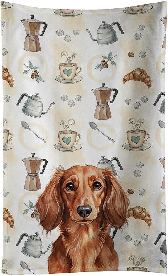 Caroline's Treasures Longhaired Red Dachshund Coffee Bar Kitchen Towel Velour by CarolinesTreasures