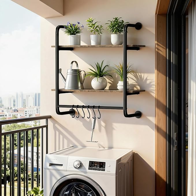 2 Tier Industrial Pipe Floating Shelf, Coffee Bar Shelves Display Bookshelf - Image 8