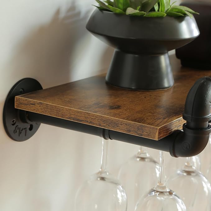 41 Inch Wine Rack Wall Mounted 2 Tier, Hanging Floating Bar Liquor Shelves - Image 4