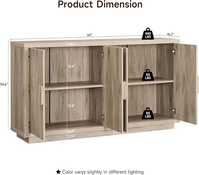 ONBRILL Buffet Cabinet with Storage, Wooden Kitchen Coffee Bar Credenza Storage - Image 2