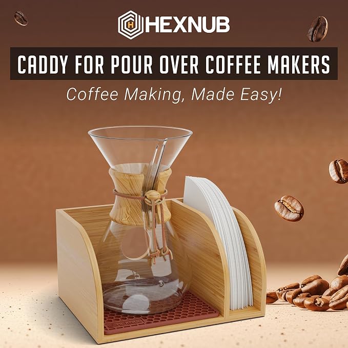 HEXNUB Pour Over Caddy for Chemex Bodum Cosori Coffee Makers Brown | Handmade - Image 2