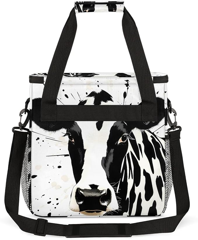 Black Cow Print Coffee Maker Carring Bag, Large Insulated Storage Organizer - Image 5