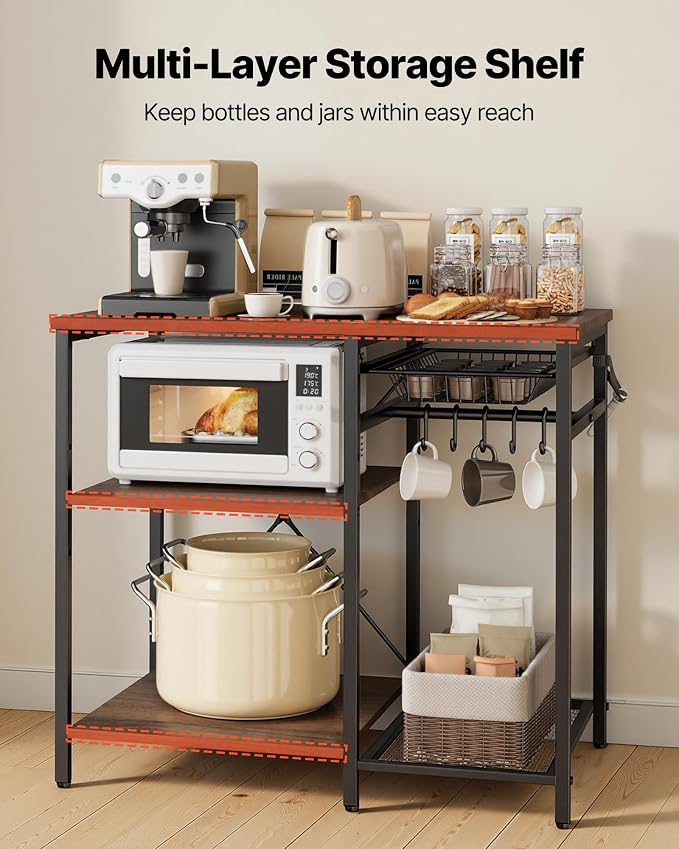 VEVOR Bakers Rack, 35.4 inch Width Microwave Stand, Kitchen Stand - Image 7