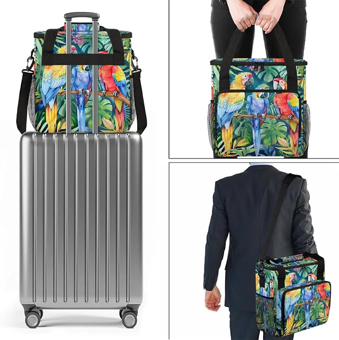 Parrot Tropical Palm Leaves Coffee Maker Carring Bag, Large Insulated Storage - Image 7