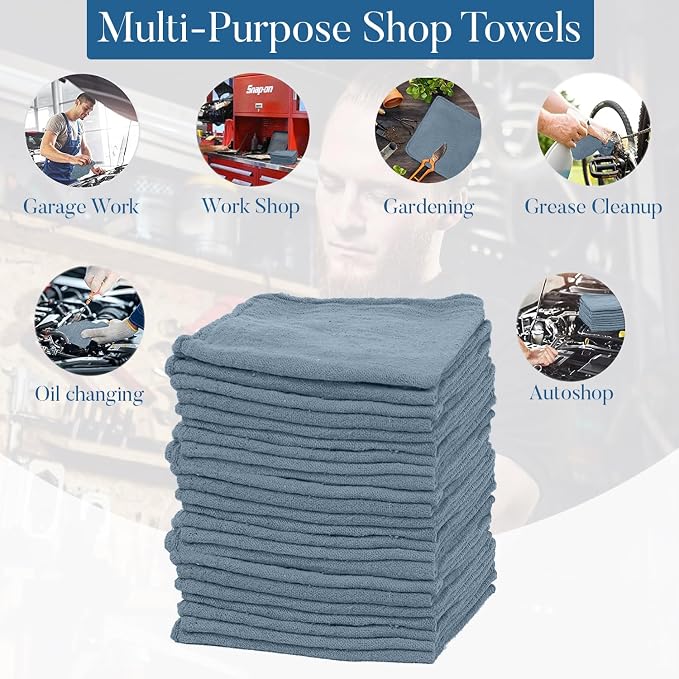 DAN RIVER Shop Towels, 50 Pack Commercial Use Medium Blue Terry Cloth Rags - Image 3