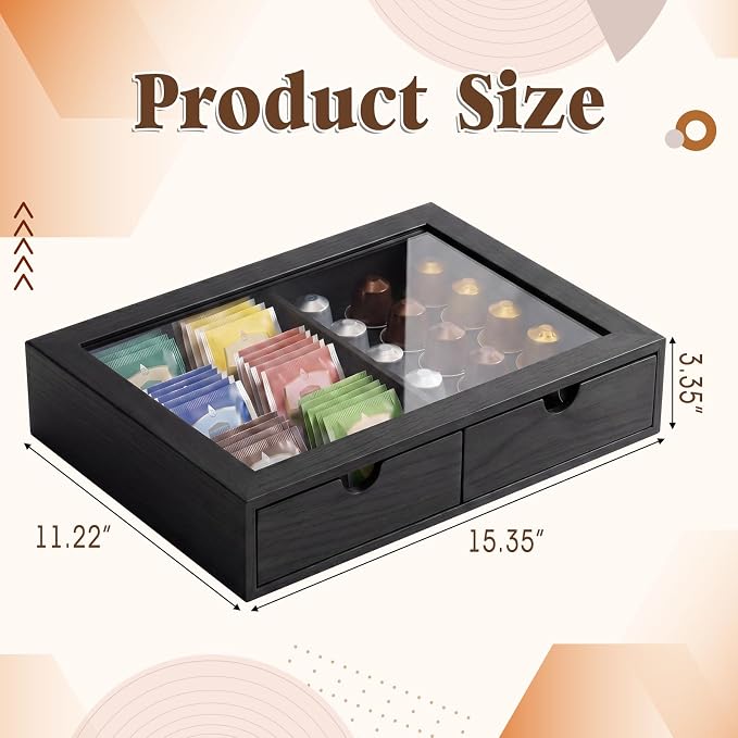 Black Wooden Tea Bag Organizer - Image 2