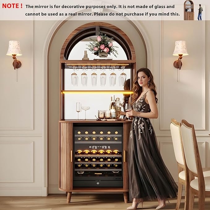 LVB Wine Bar Cabinet with Fridge Space, Arched Coffee Bar Cabinet with Storage - Image 3
