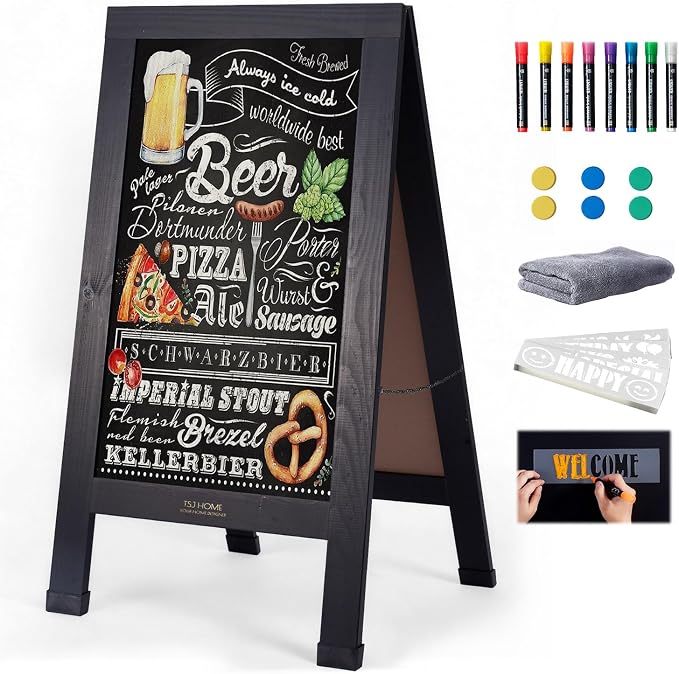 Wood Magnetic A-Frame Chalkboard Signs, Double-Sided Sidewalk Blackboard by TSJHOME