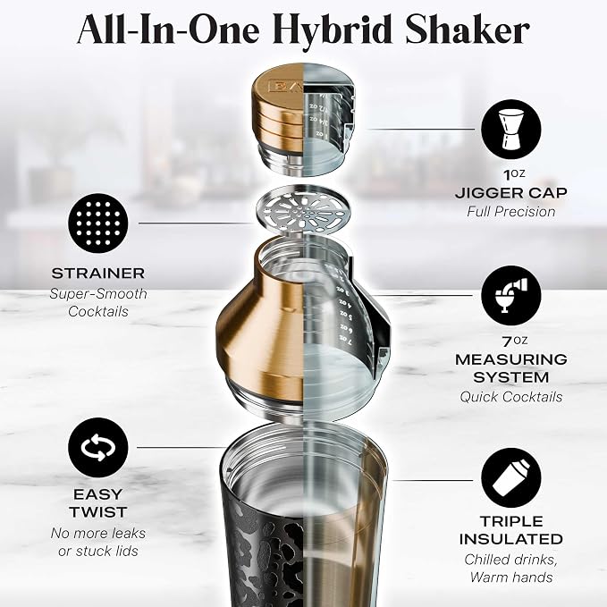 BARE BARREL Insulated Cocktail Shaker Set | Double Wall Stainless Steel | - Image 4