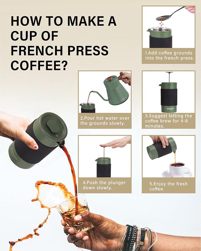 POLIVIAR French Press Coffee Maker, 12 oz Portable French Press - Image 6