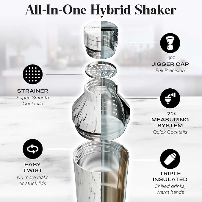 BARE BARREL Insulated Cocktail Shaker Set | Double Wall Stainless Steel | - Image 4