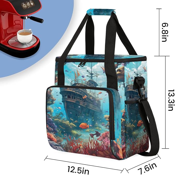 Nautical Ocean Ship Coffee Maker Carring Bag, Large Insulated Storage Organizer - Image 2