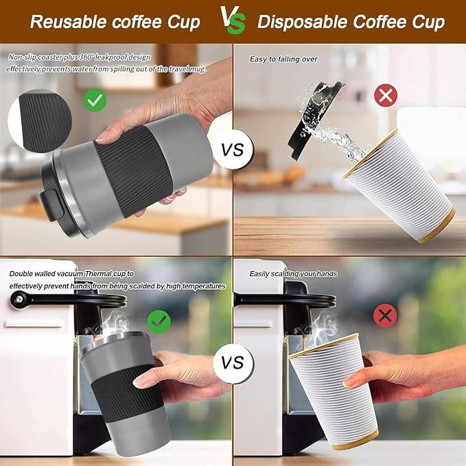 YINBAOGE Insulated Travel Coffee Mug, Spill & Leak Proof, Portable To Go - Image 4