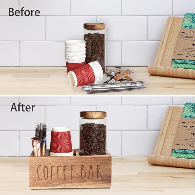Acacia Wood Station Organizer, Coffee Station Organizer - Image 5