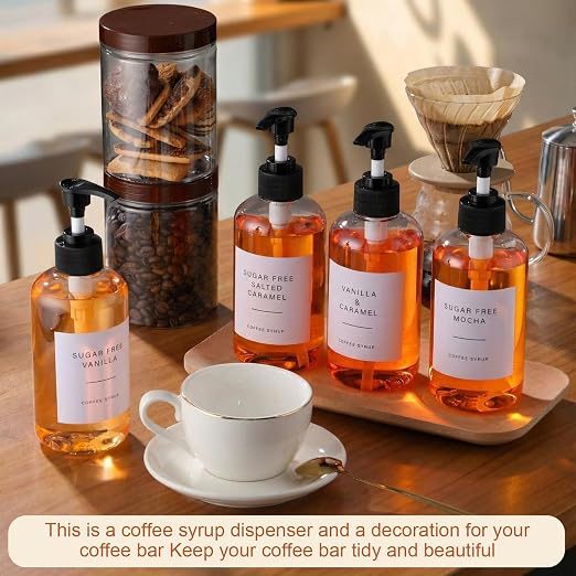 9 Pcs Coffee Syrup Dispenser Set 10.1 Oz/300 ml Plastic Coffee Syrup Dispenser - Image 6