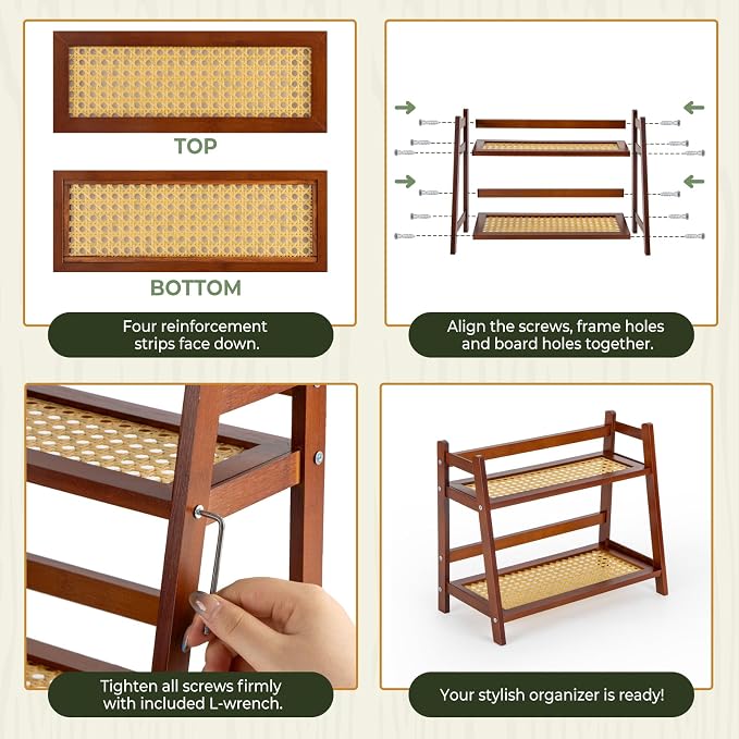 ANBOXIT Rattan-Look Matcha Station Organizer, Countertop Bamboo Tea & Coffee - Image 6