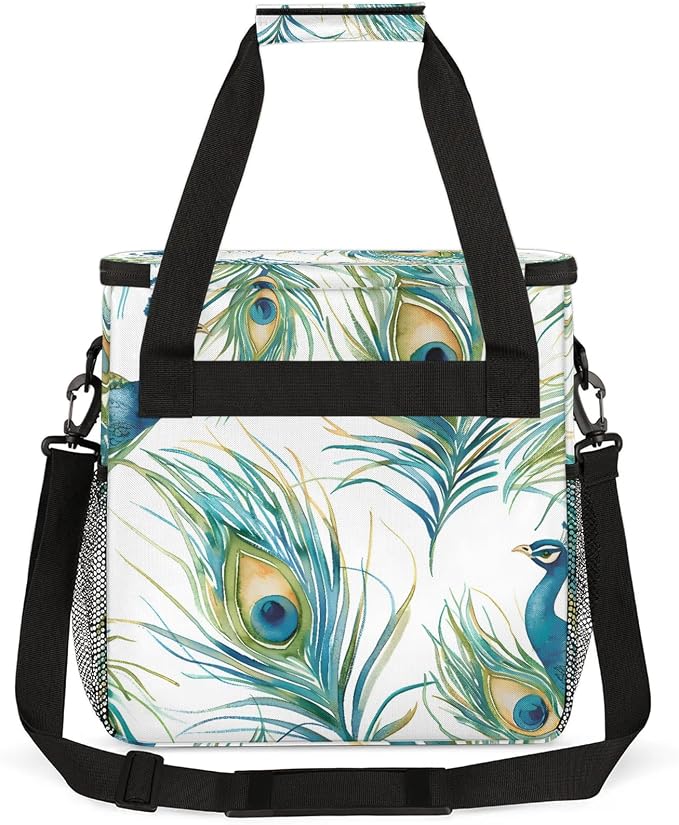 Peacock Watercolor Bird Feather Coffee Maker Carring Bag, Large Insulated - Image 5