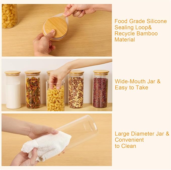 umieo Large Glass Flour and Sugar Containers 50oz Set of 2, Glass Jar - Image 5