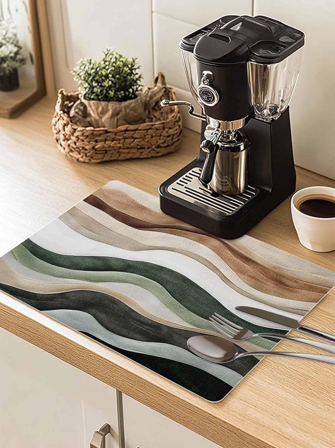 Abstract Wave Texture Coffee Mat Retro Brown Brown Bump Absorbent Bar Mat by Unknown