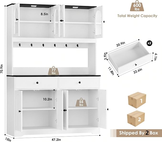 HIFIT 71" LED Kitchen Pantry Cabinet - Image 3